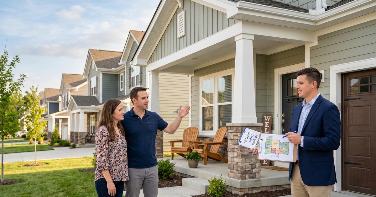 Real estate agent showing Cumberland Landing new construction home to buyers in Gallatin TN 37066 Sumner County