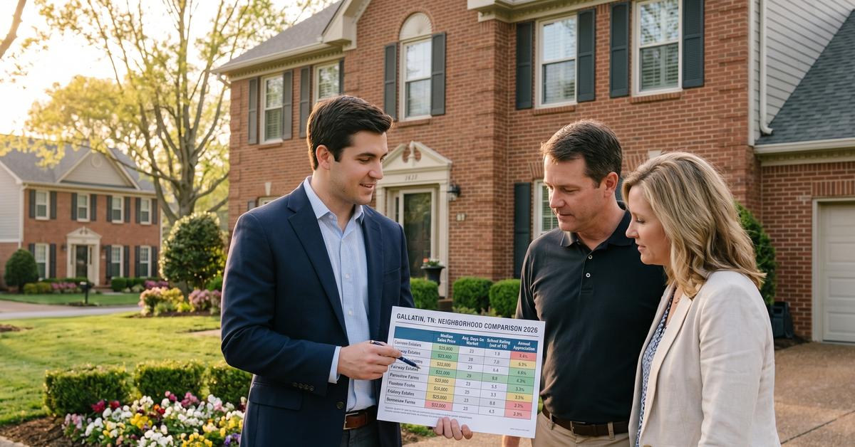 Real estate agent reviewing resale value data with buyers in Gallatin TN Sumner County